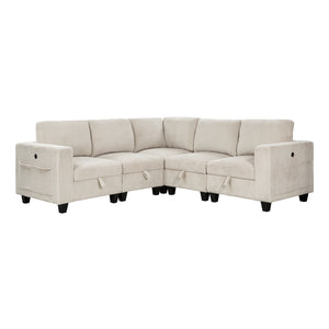 Corduroy Fabric 5-Piece Sectional Sofa with Storage