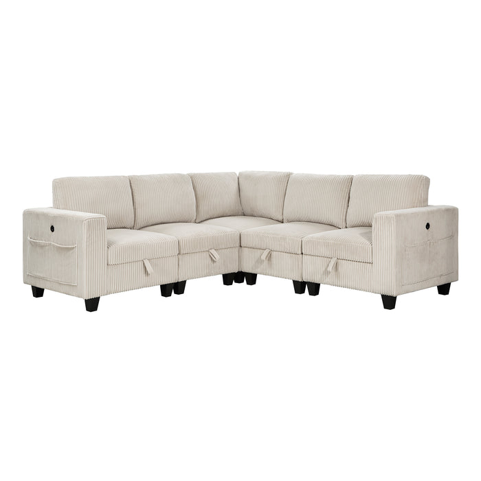 Corduroy Fabric 5-Piece Sectional Sofa with Storage