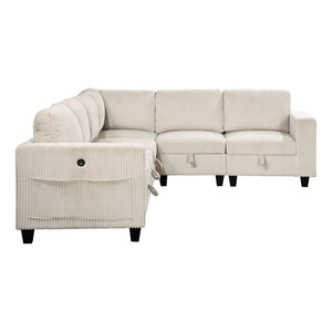 Corduroy Fabric 6-Piece Sectional Sofa with Storage