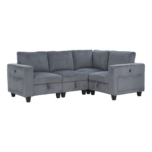 Corduroy Fabric 4-Piece Sectional Sofa with Storage