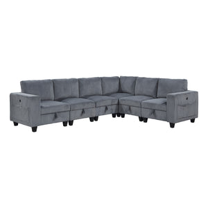 Corduroy Fabric 6-Piece Sectional Sofa with Storage