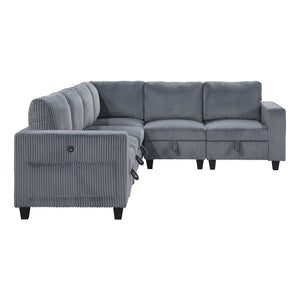 Corduroy Fabric 6-Piece Sectional Sofa with Storage