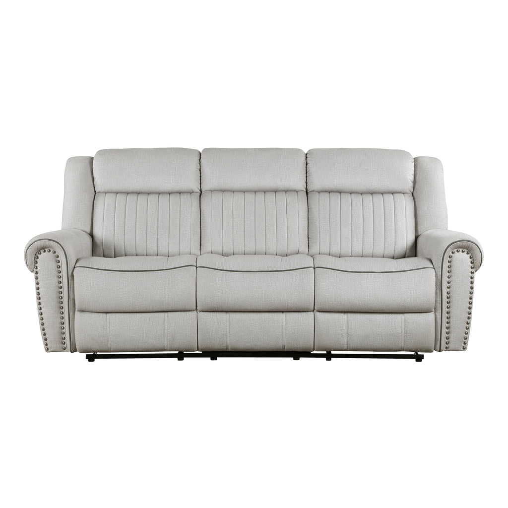 Textured Microfiber Manual Double Reclining Sofa