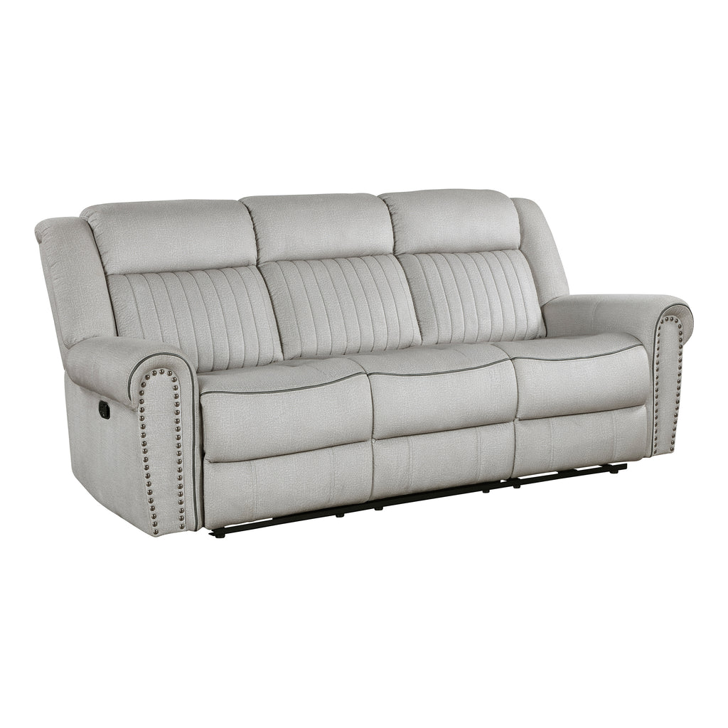 Textured Microfiber Manual Double Reclining Sofa