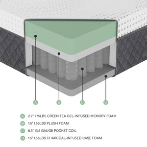 12" Green Tea Gel-Infused Memory Foam Hybrid Mattress