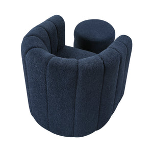 Boucle Fabric Swivel Chair with Ottoman