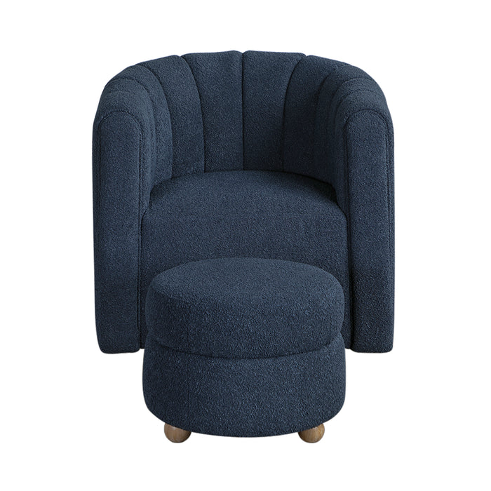 Boucle Fabric Swivel Chair with Ottoman
