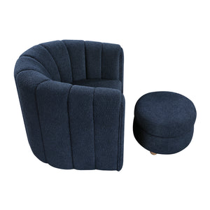 Boucle Fabric Swivel Chair with Ottoman
