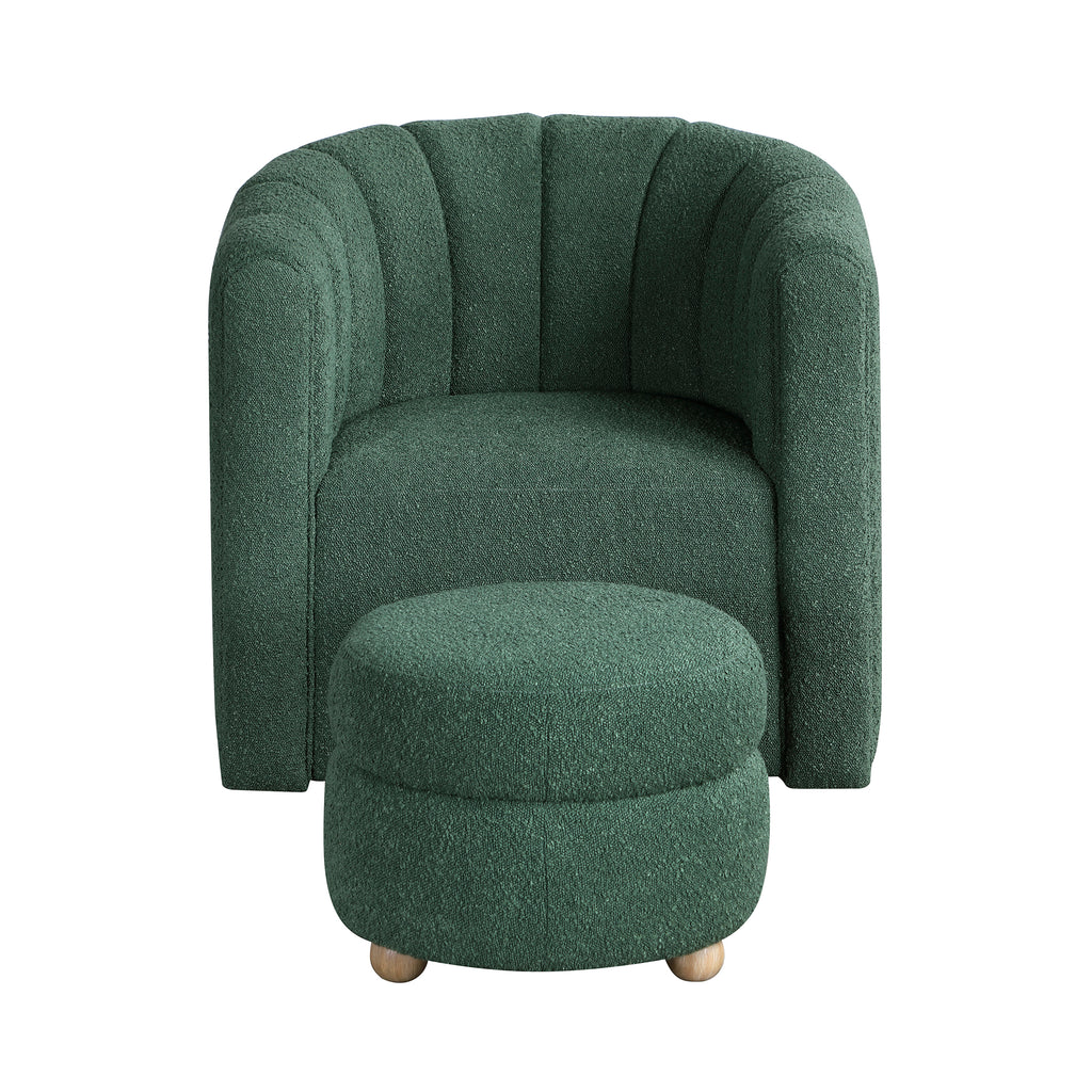 Boucle Fabric Swivel Chair with Ottoman