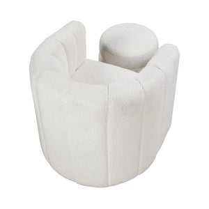 Boucle Fabric Swivel Chair with Ottoman
