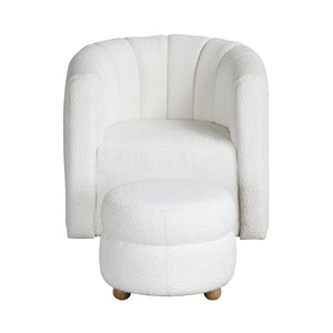 Boucle Fabric Swivel Chair with Ottoman