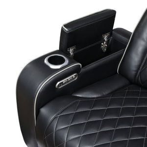 Faux Leather Power Reclining Chair with Power Headrest and Storage Arms