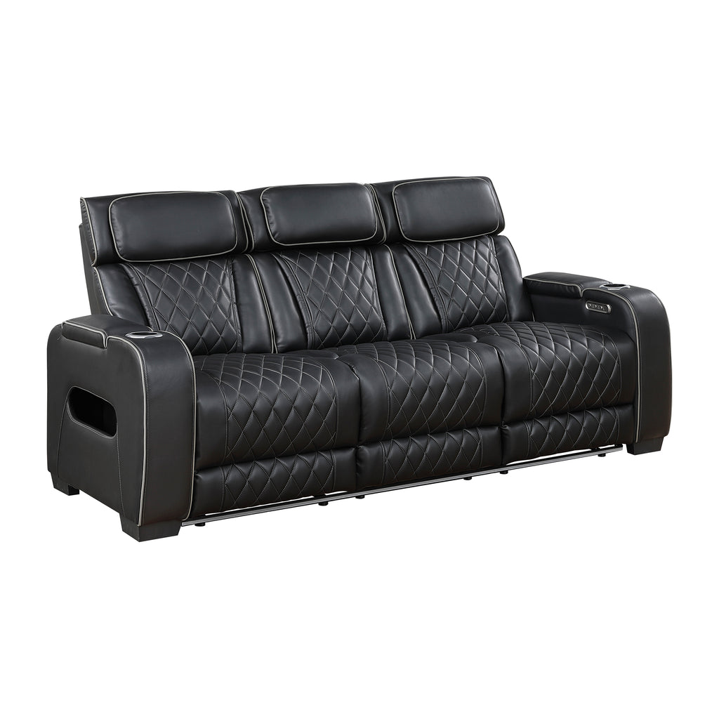 Faux Leather Power Double Reclining Sofa with Drop-Down Cup Holders and USB ports