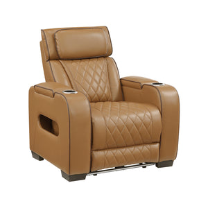 Faux Leather Power Reclining Chair with Power Headrest and Storage Arms