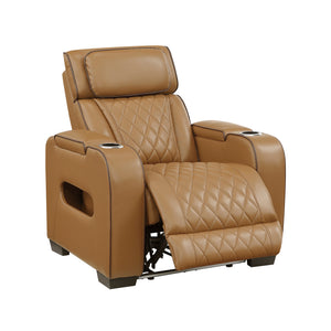 Faux Leather Power Reclining Chair with Power Headrest and Storage Arms