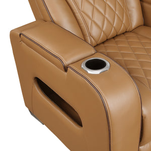 Faux Leather Power Reclining Chair with Power Headrest and Storage Arms