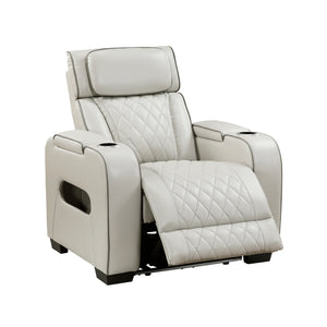 Faux Leather Power Reclining Chair with Power Headrest and Storage Arms