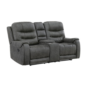 Polished Microfiber Double Reclining Loveseat with Console