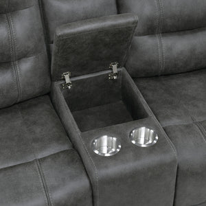 Polished Microfiber Double Reclining Loveseat with Console