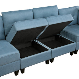 Textured Fabric 5-Piece Sectional Sofa with Storage and Ottoman
