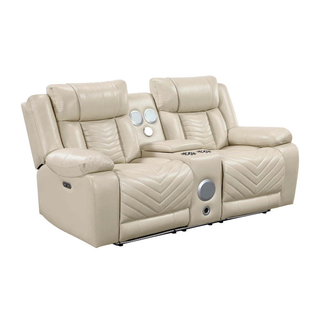 Faux Leather Power Double Reclining Loveseat with Center Console