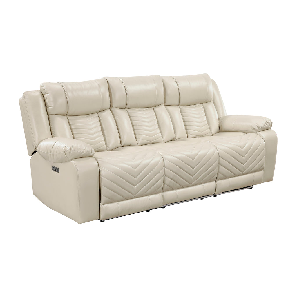 Faux Leather Power Double Reclining Sofa with  Center Drop-Down Cup Holders