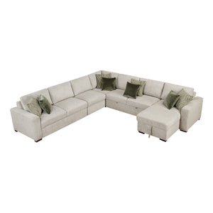 Textured Microfiber 5-Piece Sectional with Reversible Chaise and Pull-out Bed