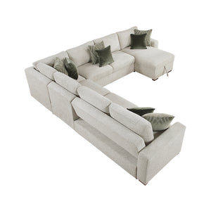 Textured Microfiber 5-Piece Sectional with Reversible Chaise and Pull-out Bed