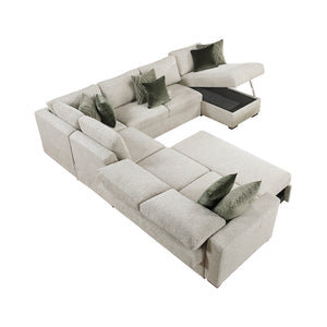 Textured Microfiber 5-Piece Sectional with Reversible Chaise and Pull-out Bed