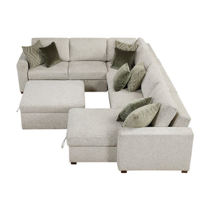 Textured Microfiber 5-Piece Sectional with Reversible Chaise, Pull-out Bed and Ottoman