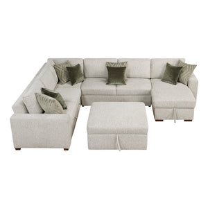 Textured Microfiber 5-Piece Sectional with Reversible Chaise, Pull-out Bed and Ottoman
