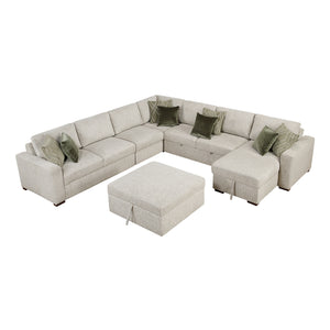 Textured Microfiber 6-Piece Sectional with Reversible Chaise, Pull-out Bed and Ottoman