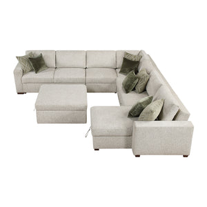 Textured Microfiber 6-Piece Sectional with Reversible Chaise, Pull-out Bed and Ottoman