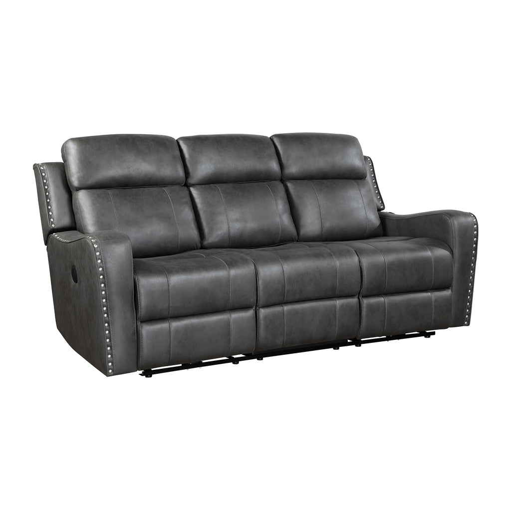 Polished Microfiber Power Double Reclining Sofa