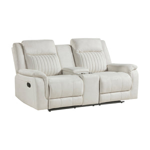 Polished Microfiber Double Reclining Loveseat with Console
