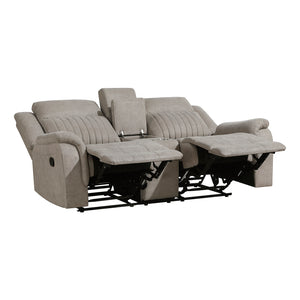 Polished Microfiber Double Reclining Loveseat with Console