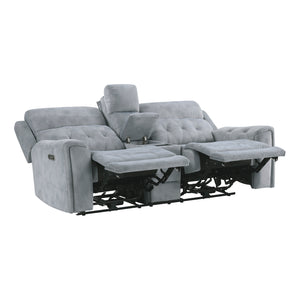Polished Microfiber Power Double Reclining Loveseat