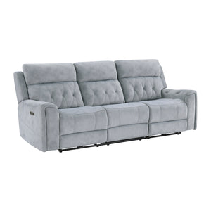 Polished Microfiber Power Double Reclining Sofa