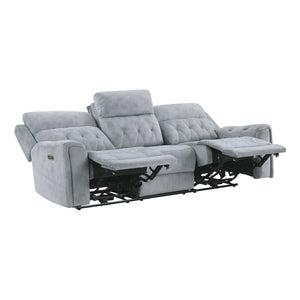 Polished Microfiber Power Double Reclining Sofa