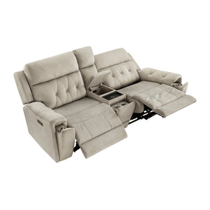 Polished Microfiber Power Double Reclining Loveseat