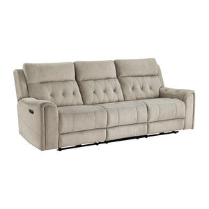 Polished Microfiber Power Double Reclining Sofa
