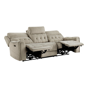 Polished Microfiber Power Double Reclining Sofa