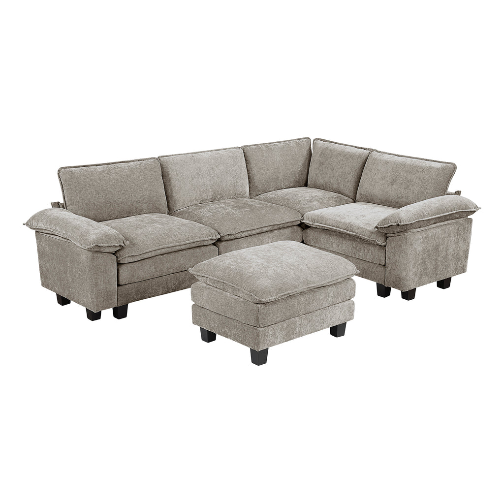 Chenille Fabric 5-Piece Modular Sectional with Ottoman