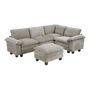 Chenille Fabric 5-Piece Modular Sectional with Ottoman