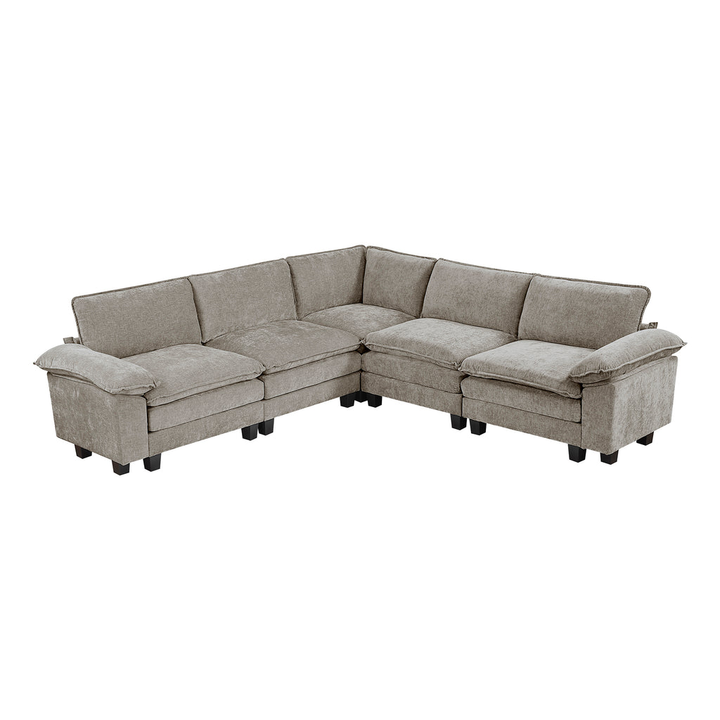 Chenille Fabric 5-Piece Modular Sectional