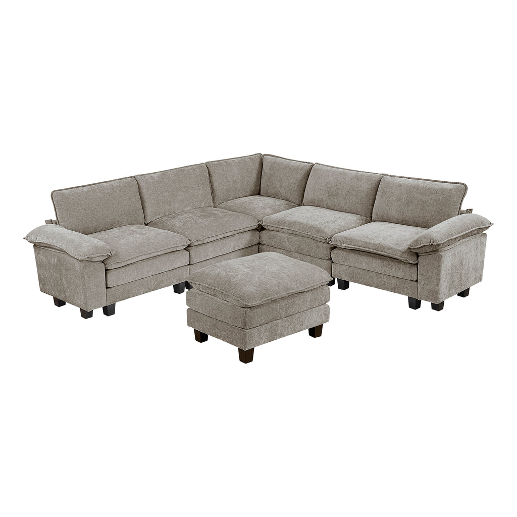 Chenille Fabric 6-Piece Modular Sectional with Ottoman