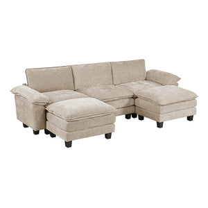 Chenille Fabric 5-Piece Modular Sectional with Two Ottomans