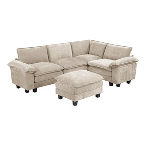 Chenille Fabric 5-Piece Modular Sectional with Ottoman