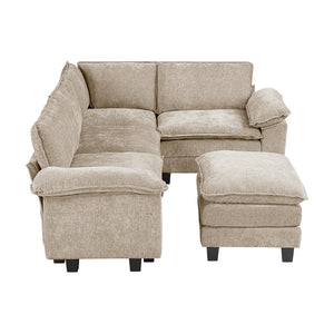 Chenille Fabric 5-Piece Modular Sectional with Ottoman