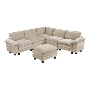Chenille Fabric 6-Piece Modular Sectional with Ottoman